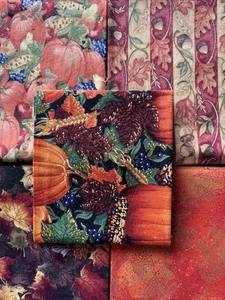 VTG 5 Lot Quilting Fall Colors Fabric FAT QUARTERS Bundle of 5 Design Sew Quilt - Picture 1 of 6
