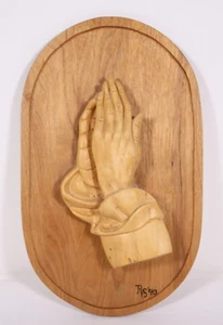 Hand Carved Wood Praying Hands 14” Plaque Bob Salveson Bonita Springs FLA 1990 - Picture 1 of 12