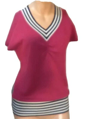 Camisa Bogari Talla Mediana Rosa Negra Blanca Manga Corta Mezcla Seda Cuello en V  Foto 1 de 4