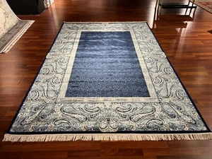 7'x10' Elegant Marineblau Perser Stil Wohnzimmer Teppich Blumenmuster Seidenteppich - Bild 1 von 9