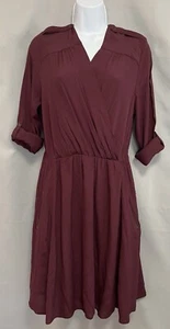 MAEVE ANTHROPOLOGIE BURGUNDY DRESS V-NECK BOHO SIZE MEDIUM - Picture 1 of 16