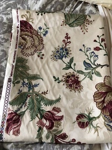 2+ Yrd WAVERLY Cotton Jacquard MONTAGUE Floral Parchment Green Burgundy Remnant - Picture 1 of 4