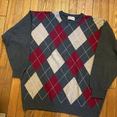 Suéter PRINGLE OF SCOTLAND Para Hombres XL Argyle Pura Lana de Cordero Tejido Pullover Gris Foto 1 de 4