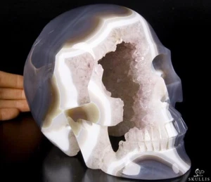 Lebensgroßer 6,7 Zoll Achat Amethyst Geode geschnitzter Kristallschädel, realistisch - Bild 1 von 14