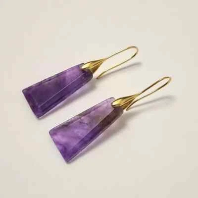Amethyst Gemstone Earrings, Trapezoid Purple earrings, Engagement Jewellery - Image 1 of 4