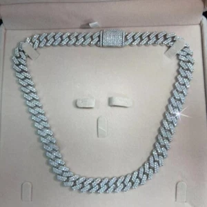 Herren Rundschliff Echt Moissanit Tester Bestanden Kubanische Gliederkette 925 Silber - Bild 1 von 4