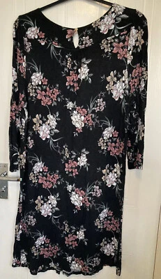 Simple & Chic London Size 18 Dress Black Pink Floral Pockets Stretch Jersey - Image 1 of 4