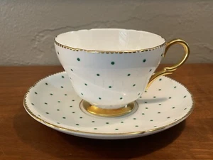 Vintage SHELLEY Porcelain Green Polka Dot Cup & Saucer Pattern 13497 - Picture 1 of 10