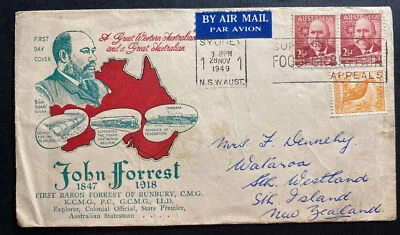 1949 Sydney Australia First Day Airmail Cover FDC To New Zealand John Forest - Image 1 of 2
