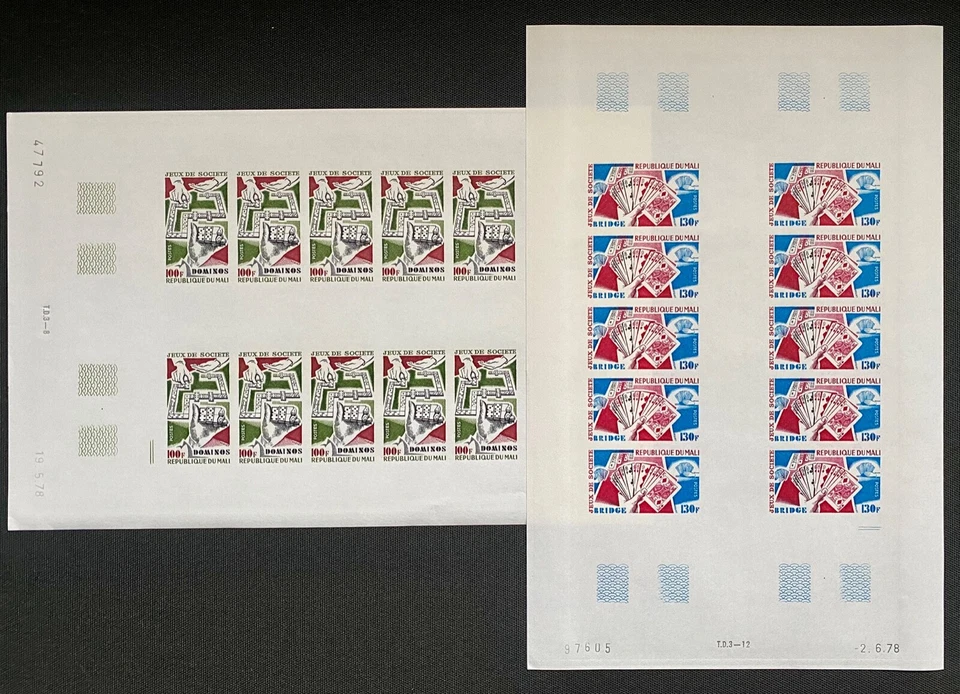 Juego completo de estampillas en hojas juegos de mesa dominó/puente Malí 1978 imperfecto Foto 1 de 1