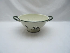 Vintage old cream & green enamel shabby chic colander strainer - Picture 1 of 5