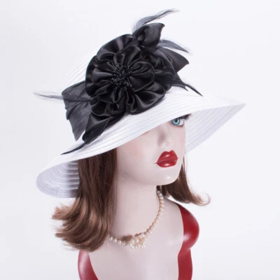 Satin Ribbon Womens Dressy Church Wedding Kentucky Derby Oaks Day Sun Hat A578 - Image 1 of 4