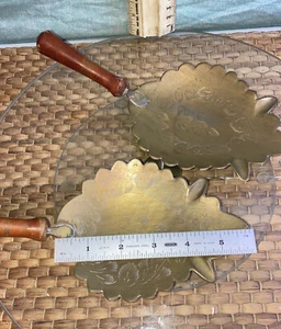 india hand brass etched ashtrays with wooden handles - Picture 1 of 10