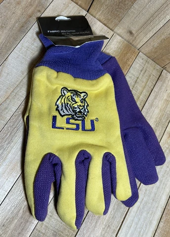 LSU Tigers Gloves Non Slip Work Utility Adult NCAA College Sports Fan Palm Grip Cover