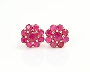 Aretes de boda con piedra de nacimiento de julio de plata de ley 925 rubí corte redondo natural - Imagen 1 de 4