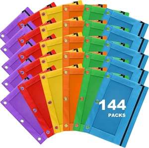 Pencil Pouch for 3 Ring Binder, 144 Pack Bulk Pencil Bags with Zipper, 6 Colored - Picture 1 of 7
