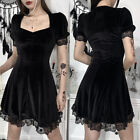 Womens Gothic Velvet Lace Swing Mini Dress Halloween Party Witch Dresses Costume