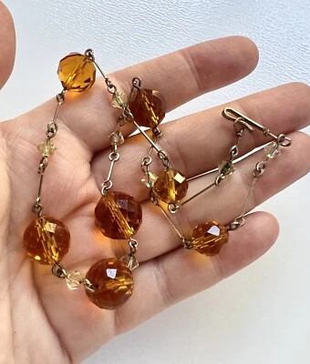 Antique Art Deco Faceted Amber Glass Statement Necklace 15.5" - Image 1 of 4