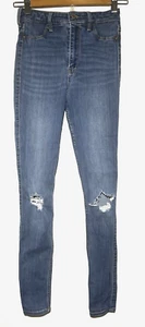 Hollister Denim Ultra High Rise Jean Legging Womens Sz 5L 27x30 Stretch Blue - Picture 1 of 3