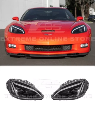 C8 Style Projector LED Headlights Fits 05-13 Corvette C6 Sequential Signal Turn - Image 1 of 4