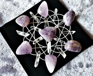 Liebe Chevron Amethyst Kristall Heilige Geometrie Set Tuch FlowerOfLife Reiki Energie - Bild 1 von 8