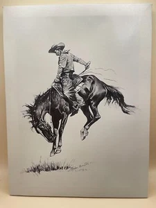 Frederic Remington Cowboy on Bucking Horse Canvas Black and White - Picture 1 of 5