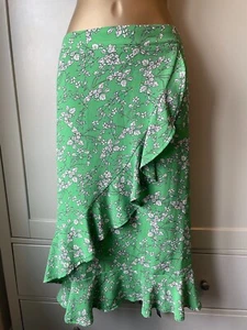 BNWT ROMAN Originals Green SKIRT Ditsy Floral Frill Wrap Knee Length Ruffle - 12 - Picture 1 of 7