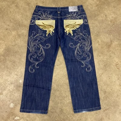 Pantalones de mezclilla vintage Delf Trading Imperious para hombre Y2K bordados talla 38x32 Foto 1 de 4