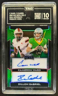 2025 Leaf Metal Cameron Ward Dillon Gabriel Dual Auto Prismatic Green #/8 TAG 10 - Image 1 of 2