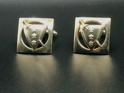 Vintage Fleur De Lis Coat Of Arm Sword And Sheild Swank Cufflinks Gold Tone - Image 1 of 4