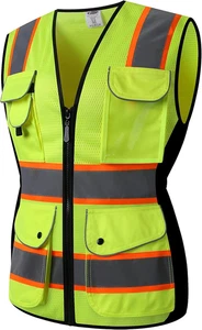 Women Hi-Vis Reflective Safety Vest | Neon Color Body Sewed Reflective Strips Br - Picture 1 of 12
