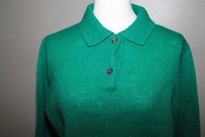 Vintage Kelly Green Lands End Shetland Wollpullover M Kragen Preppy England - Bild 1 von 4