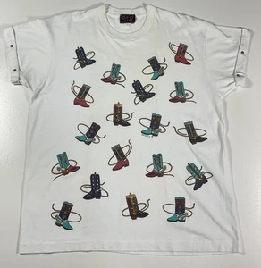Camiseta Artística Bota Vaquera Vintage Talla XL Deslumbrante Western Hecha en EE. UU. Años 90 - Imagen 1 de 11