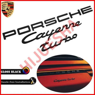 Placa de identificación negra brillante Porsche Cayenne Turbo letras insignia trasera emblema cubierta tapa Foto 1 de 4