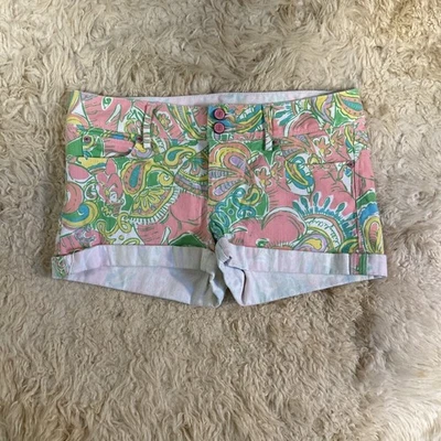 Pantalones Cortos Lilly Pulitzer Clifton Talla 6 Mentón Rosa Verde Paisley Puños Mono Foto 1 de 4