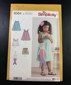 Simplicity 8564 Dress, Top, Shorts & Cat Mermaid Bag Pattern Girls' 3-8 Vh1 - Picture 1 of 3