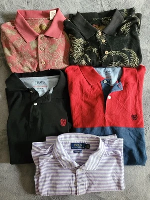 LOT OF 5 MENS POLOS SS  MEDIUM VARIETY OF BRANDS,  COLORS EXCELLENT CONDITION - Image 1 of 4