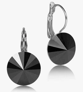 Rhodium Plated Lever-back SWAROVSKI® Signed Round Crystals Earrings NWOT - Picture 1 of 6