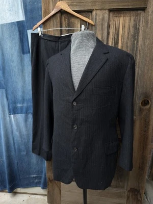 Vintage 1960s Primon Udine Black Pinstripe Wool Suit Two Piece Made In Italy 40 - Image 1 of 4