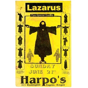 Póster del concierto Lazarus 1992 Eugene - Harpo’s - Thelemic Heavy Metal Ephemera - Imagen 1 de 2