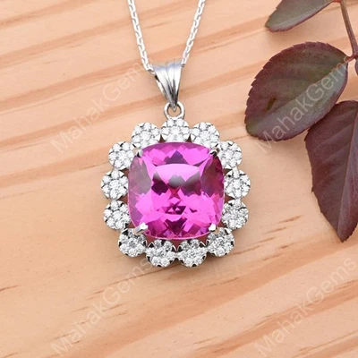 Colgante de zafiro rosa natural 63,80 quilates - Piedra preciosa certificada, en plata maciza 925 Foto 1 de 4