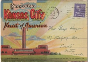 Kansas City MO, Missouri, 1943 Linen Folder Postcard, 20 Views, Large Letter - Picture 1 of 22