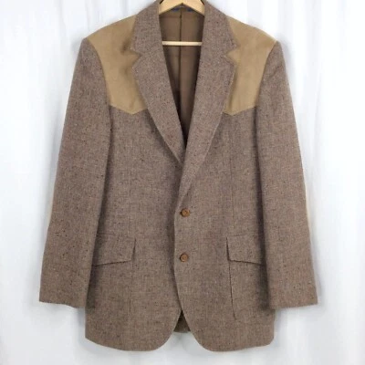 Vintage 70s Pendleton Men's Wool Blazer 42L Suede Shoulder Elbow Patches Western - Image 1 of 4