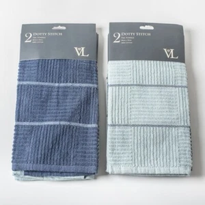 Victoria London Dotty stitch Tea Towels, Twin Pack, Light Blue and Navy - Picture 1 of 2