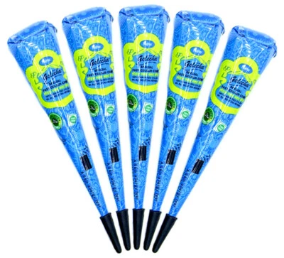 5x Golecha Henna Tattoo Paste Kegel Cones (Blau, Blue) ohne Chemie, No PPD, 125G