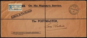 New Zealand 1941 Registered OHMS Cover w/OFFICIAL PAID CIRCLE in RED RARE - Picture 1 of 4