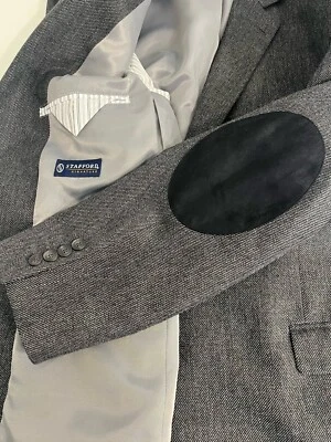 Stafford Signature gray tweed wool blazer with elbow patches men size 46r 2B1V - Image 1 of 4