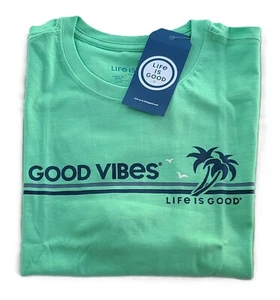 Life Is Good SS Shirt Crusher Tee GOOD VIBES BEACH Palm Tree Chest49in Mens L - Picture 1 of 7