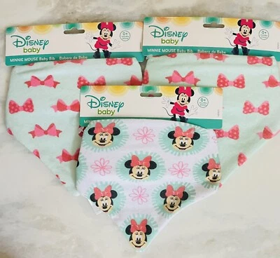 NUEVO CON ETIQUETAS Disney Baby Minnie Mouse Bandana��Fácil ajuste cuello��Bebs 0+ Juego de 3 piezas Foto 1 de 2