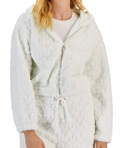 OFF WHITE Felpa con cappuccio CRAVE FAME Juniors in finta pelliccia cuore con cerniera anteriore taglia L avorio